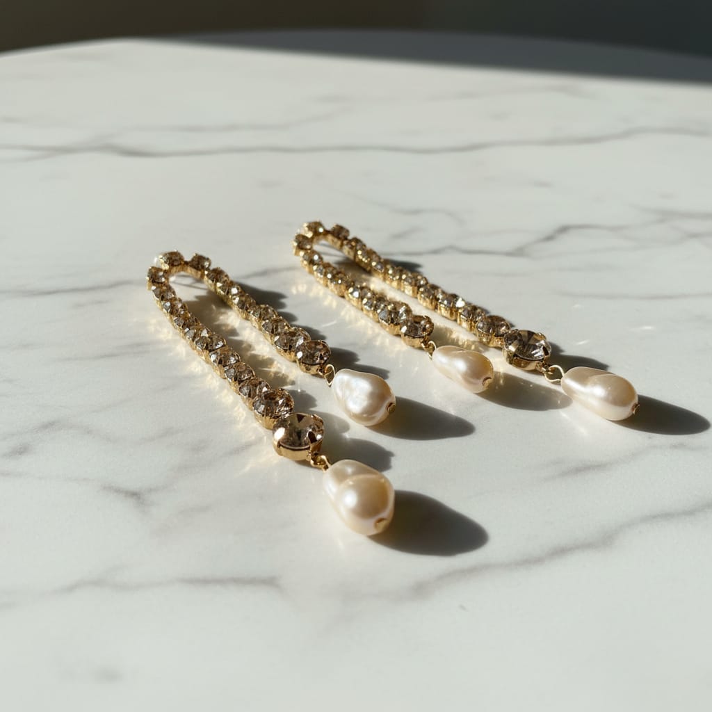 Brincos pendentes strass e perola